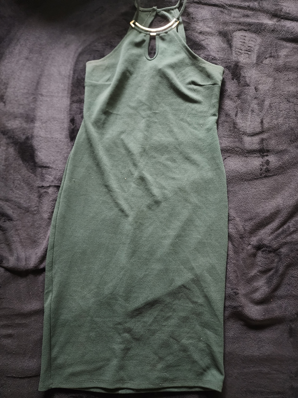 Timing Forest Green Halter Midi Dress with Gold Accent